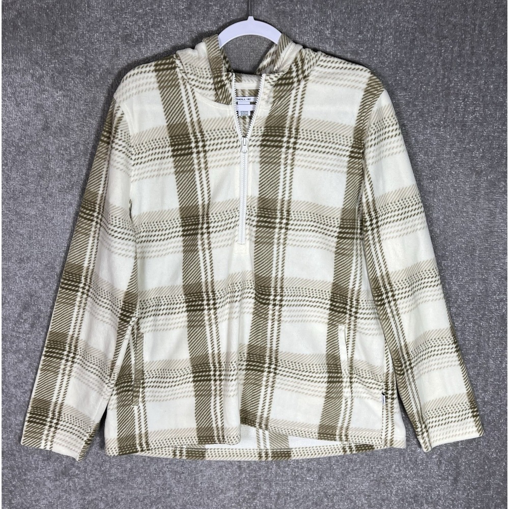 O'Neill Fleece 1/2 Zip Hooded Top Womens Size XL Plaid Long Sleeve Pockets Hood